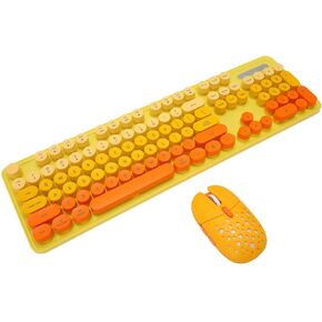 Keyboard and Mouse, 2.4G Low Noise Keyboard and Mouse, 800, 1600, 2400 Three DPI Adjustable Retro Punk Keyboard (Mixed Color Yellow)