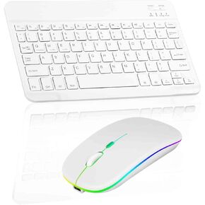 Rechargeable Bluetooth Keyboard and Mouse Combo Ultra Slim for Amazon Fire HD 10 (2019) and All Bluetooth Enabled Android/PC-Turquoise Keyboard with Turquoise RGB LED Mouse