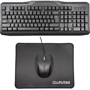 GoRAM Full-Sized Wired Keyboard (QWERTY) + USB Mouse Combo Bundle with (1) GoRAM Mousepad
