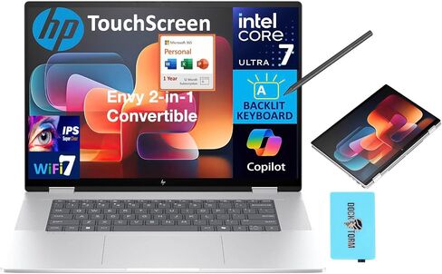 HP Envy AI Powered 2-in-1 Laptop 16.0 "شاشة تعمل باللمس IPS Wuxga (Intel Core Ultra 7 155U ، 32GB LPDDR5 ، 4TB PCIE SSD ، PEN النشط ، WIN 11 PRO) W/MS 365 Personal ، DKZ USB Port in Kuwait
