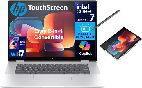HP Envy AI Powered 2-in-1 الكمبيوتر المحمول 16.0 "شاشة تعمل باللمس IPS Wuxga (Intel Core Ultra 7 155U ، 32GB LPDDR5 ، 512GB PCIE SSD ، PEN النشط ، الإضاءة الخلفية KB ، Thunderbolt 4 ، WIFI 7 ، WebCAM ، WIN 11 Pro) in Kuwait