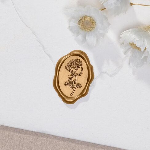 UNIQOOO Wax Seal Stickers - Rose Oval Wedding Invitation Envelope Seal Stickers, 50 Pcs Self- Adhesive Antique Gold Stickers, Perfect for Invitation, Christmas, Gift Wrapping, Party in Kuwait