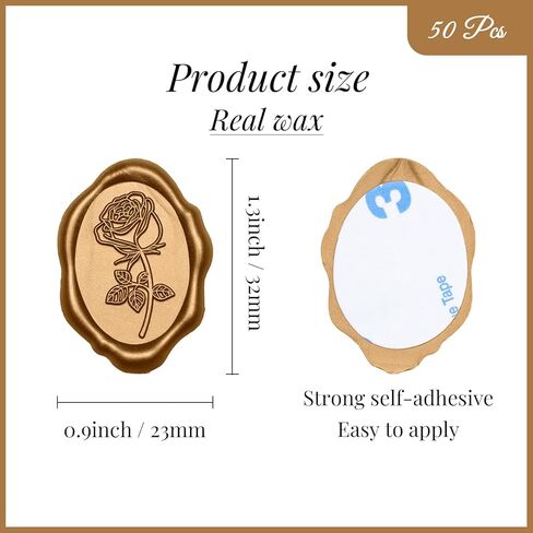 UNIQOOO Wax Seal Stickers - Rose Oval Wedding Invitation Envelope Seal Stickers, 50 Pcs Self- Adhesive Antique Gold Stickers, Perfect for Invitation, Christmas, Gift Wrapping, Party in Kuwait