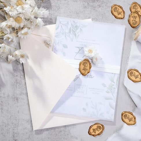UNIQOOO Wax Seal Stickers - Rose Oval Wedding Invitation Envelope Seal Stickers, 50 Pcs Self- Adhesive Antique Gold Stickers, Perfect for Invitation, Christmas, Gift Wrapping, Party in Kuwait