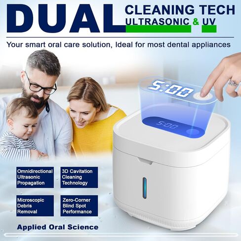 Ultrasonic Cleaner Machine 42kHz,Retainer Cleaning Box,For Dentures, Aligners, Braces，Denture Bath,Night Guard(300ml White) in Saudi Arabia