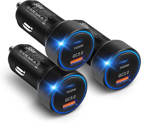 38W USB C Car Charger Fast Charging, 3Pack Cigarette Lighter Adapter, Car Phone Charger, Boxeroo Multi Port PD/QC 3.0 Cargador para Carro, 12v USB Outlet for iPhone 16e/16/15/14/13/12 Pro,Samsung in Saudi Arabia