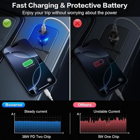 38W USB C Car Charger Fast Charging, 3Pack Cigarette Lighter Adapter, Car Phone Charger, Boxeroo Multi Port PD/QC 3.0 Cargador para Carro, 12v USB Outlet for iPhone 16e/16/15/14/13/12 Pro,Samsung in Saudi Arabia