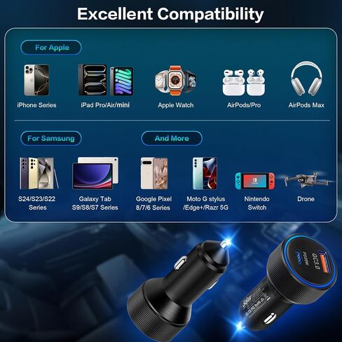 38W USB C Car Charger Fast Charging, 3Pack Cigarette Lighter Adapter, Car Phone Charger, Boxeroo Multi Port PD/QC 3.0 Cargador para Carro, 12v USB Outlet for iPhone 16e/16/15/14/13/12 Pro,Samsung in Saudi Arabia