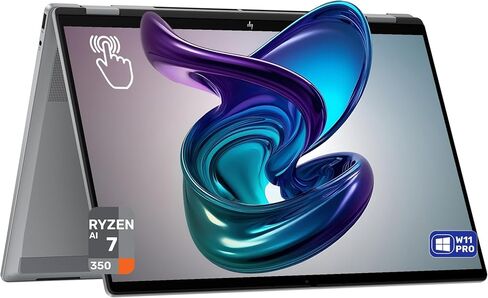 HP OmniBook X Flip 2-in-1 Copilot+ Laptop, AMD Ryzen AI 7-350, 24 GB LPDDR5x RAM, 1 TB PCIe SSD, 16" 2K (1920x1200) Touchscreen, AMD Radeon 860M, Backlit Keyboard, W11 Pro, Meteor Silver in Kuwait