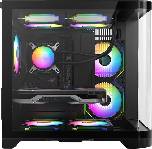 Iceberg Crystal Wave M Micro ATX Tower Gaming PC Case Case Full-View Panoramic Curved Glass 3 Combass Argb Compans (Black) in Kuwait