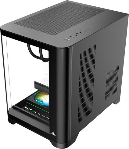 Iceberg Crystal Wave M Micro ATX Tower Gaming PC Case Case Full-View Panoramic Curved Glass 3 Combass Argb Compans (Black) in Kuwait