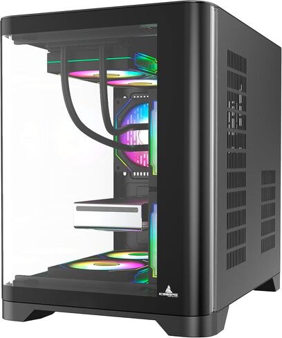 Iceberg Crystal Wave M Micro ATX Tower Gaming PC Case Case Full-View Panoramic Curved Glass 3 Combass Argb Compans (Black) in Kuwait