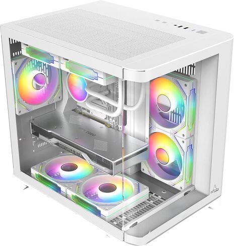 Iceberg Crystal Wave M Micro ATX Tower Gaming PC Case Case Full-View Panoramic Curved Glass 3 Combass Argb Compans (Black) in Kuwait
