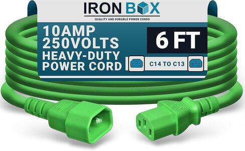 Ironbox Electric C14 to C13 Power Cord - 10A/250V ، 18/3 AWG SJT - UL Cable & Jumper Scords - سلك تمديد الطاقة الثقيل لجهاز الكمبيوتر المكتبي ، الشاشة ، جهاز العرض ، PDU والمزيد (6 قدم ، أحمر) in Kuwait