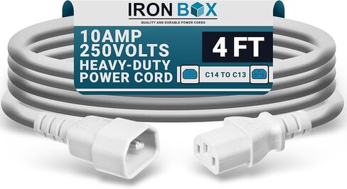 Ironbox Electric C14 to C13 Power Cord - 10A/250V ، 18/3 AWG SJT - UL Cable & Jumper Scords - سلك تمديد الطاقة الثقيل لجهاز الكمبيوتر المكتبي ، الشاشة ، جهاز العرض ، PDU والمزيد (6 قدم ، أحمر) in Kuwait