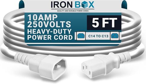 Ironbox Electric C14 to C13 Power Cord - 10A/250V ، 18/3 AWG SJT - UL Cable & Jumper Scords - سلك تمديد الطاقة الثقيل لجهاز الكمبيوتر المكتبي ، الشاشة ، جهاز العرض ، PDU والمزيد (6 قدم ، أحمر) in Kuwait