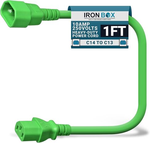 Ironbox Electric C14 to C13 Power Cord - 10A/250V ، 18/3 AWG SJT - UL Cable & Jumper Scords - سلك تمديد الطاقة الثقيل لجهاز الكمبيوتر المكتبي ، الشاشة ، جهاز العرض ، PDU والمزيد (6 قدم ، أحمر) in Kuwait
