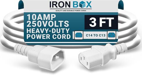 Ironbox Electric C14 to C13 Power Cord - 10A/250V ، 18/3 AWG SJT - UL Cable & Jumper Scords - سلك تمديد الطاقة الثقيل لجهاز الكمبيوتر المكتبي ، الشاشة ، جهاز العرض ، PDU والمزيد (6 قدم ، أحمر) in Kuwait