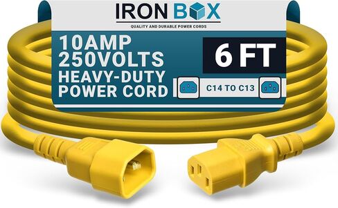Ironbox Electric C14 to C13 Power Cord - 10A/250V ، 18/3 AWG SJT - UL Cable & Jumper Scords - سلك تمديد الطاقة الثقيل لجهاز الكمبيوتر المكتبي ، الشاشة ، جهاز العرض ، PDU والمزيد (6 قدم ، أحمر) in Kuwait