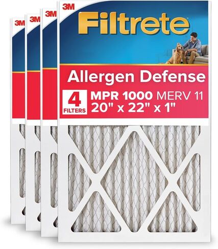 Filtrete 20x20x1 AC Furnace Air Filter, MERV 11, MPR 1000, Micro Allergen Defense, 3-Month Pleated 1-Inch Electrostatic Air Cleaning Filter, 4 Pack (Actual Size 19.69x19.69x0.81 in) in Saudi Arabia