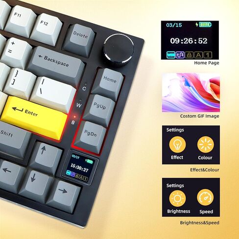 AJAZZ AK820 Pro 75% Gaming Keyboard, Triple Mode Connected RGB Backlit Mechanical Keyboard with TFT Smart Screen Display and Knob(White, Gift Switch) in Saudi Arabia
