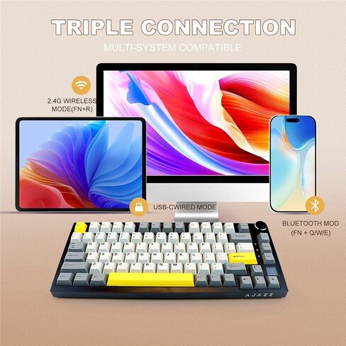 AJAZZ AK820 Pro 75% Gaming Keyboard, Triple Mode Connected RGB Backlit Mechanical Keyboard with TFT Smart Screen Display and Knob(White, Gift Switch) in Saudi Arabia
