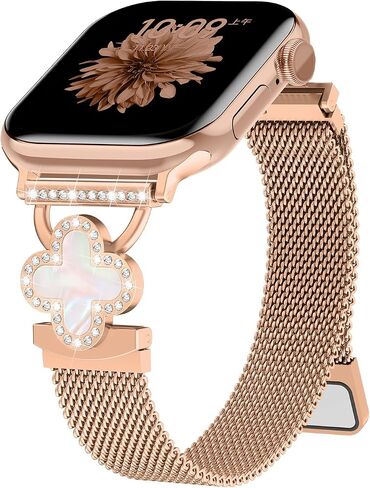Slim Metal Band Compatible with Apple Watch Bands for Women 40mm 41mm 42mm 38mm 44mm 45mm 46mm,Thin Stainless Steel Mesh Magnetic Strap with Bling Charms for iWatch Series 10/9/8/7/6/5/4/3/2/1/SE in Saudi Arabia