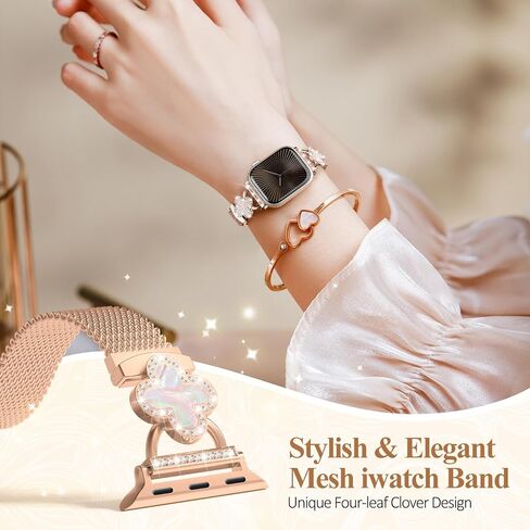 Slim Metal Band Compatible with Apple Watch Bands for Women 40mm 41mm 42mm 38mm 44mm 45mm 46mm,Thin Stainless Steel Mesh Magnetic Strap with Bling Charms for iWatch Series 10/9/8/7/6/5/4/3/2/1/SE in Saudi Arabia