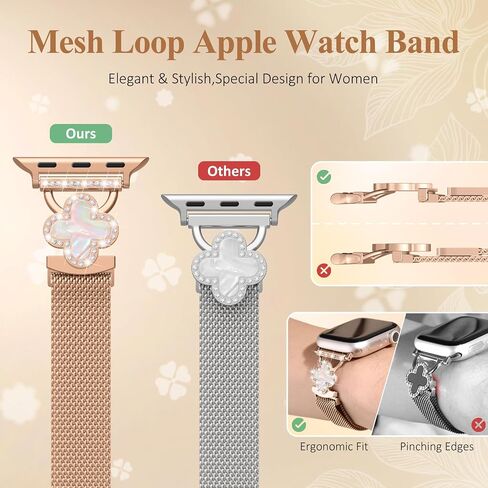 Slim Metal Band Compatible with Apple Watch Bands for Women 40mm 41mm 42mm 38mm 44mm 45mm 46mm,Thin Stainless Steel Mesh Magnetic Strap with Bling Charms for iWatch Series 10/9/8/7/6/5/4/3/2/1/SE in Saudi Arabia