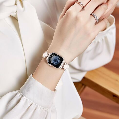 Slim Metal Band Compatible with Apple Watch Bands for Women 40mm 41mm 42mm 38mm 44mm 45mm 46mm,Thin Stainless Steel Mesh Magnetic Strap with Bling Charms for iWatch Series 10/9/8/7/6/5/4/3/2/1/SE in Saudi Arabia