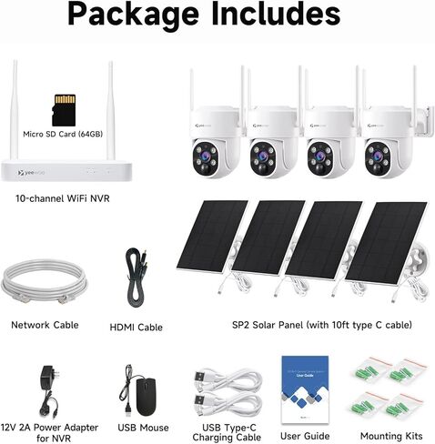 yeewise [Add-on Camera] Wire-Free Home Security Camera, Wireless Solar Security Camera Outdoor, Battery/Solar Powered, 365-Day Non-Stop Power, 100% Wireless, 2K 4MP Super HD, Requires NVR to Work in Kuwait