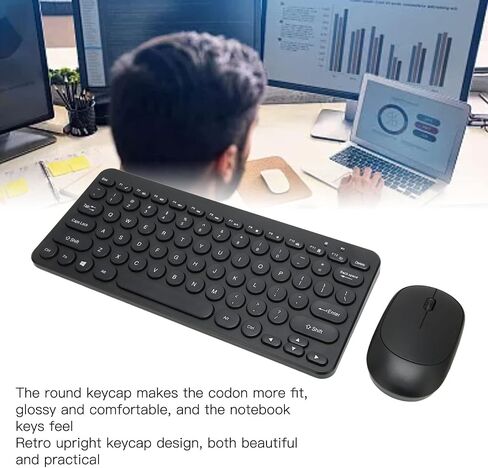 Septpenta Wireless Keyboard Mouse Combo, 78Keys Feel Retro and Upright Keycap Design 2.4G Ergonomics Mouse and Keyboard, Mute Buttons Waterproof Without Fade for Business Office(Black) in Saudi Arabia