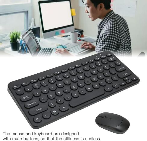 Septpenta Wireless Keyboard Mouse Combo, 78Keys Feel Retro and Upright Keycap Design 2.4G Ergonomics Mouse and Keyboard, Mute Buttons Waterproof Without Fade for Business Office(Black) in Saudi Arabia