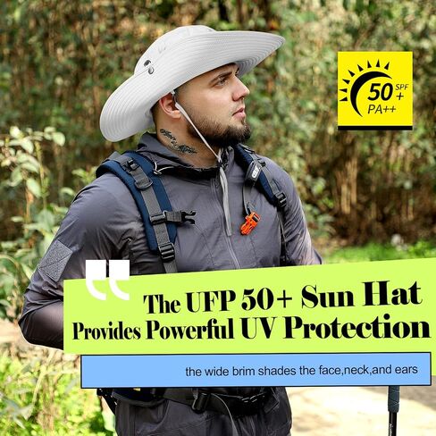 قبعات كبيرة الحجم XL XXL Sun كبيرة الحافة المائية مقاومة للماء upf 50+ دلو قبعة الصيد قبعة المشي لمسافات طويلة مع حزام قابل للفصل in Kuwait