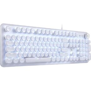 CC MALL Gaming Keyboard,Retro Punk Typewriter-Style, Blue Switches, White Backlight, USB Wired, for PC Laptop Desktop Computer, for Game and Office, Stylish White Mechanical Keyboard