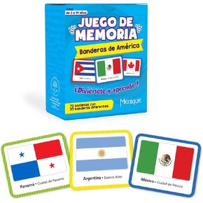 Menique, Flags of The Americas, Memory Matching Game in Spanish, for Kids and Adults, 70 Tiles. Juego de Memoria de Banderas de America