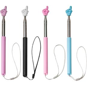 4PCS Retractable Finger Reading Stick with Anti-Loss Lanyard - Teacher Pointer for Classroom, Kids, Kindergarten - Fun Finger Design & Lightweight Handle - for Books, Presentations