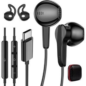 Wired Headphones USB C for Apple Type C Earphones Ear Buds with Mic for iPhone 16 15 Pro Max Noise Cancelling Built in Remote Control USBC Headset for Samsung Android S25 S24 Plus Black