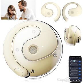 Ai Language Translation Earbuds, T26 Language Translator, Wireless High Precision Translation Headphones, Transcription Accuracy Rate 98%, HiFi Level Stereo Sound(Off White)