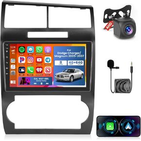 4+64GB Android 15 Car Stereo for Dodge Charger/Magnum 2005-2007 Wireless Carplay Android Auto 10" Touch Screen Car Radio Dash Kit with GPS WiFi Bluetooth SWC DSP EQ Mirror Link Backup Camera