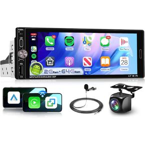 Single DIN 2GB 64GB Android Car Stereo Wireless Carplay Android Auto ، 6.9 بوصة راديو شاشة تعمل باللمس مع GPS Navigation WiFi Bluetooth 1 DIN FM/RDS Audio Audio