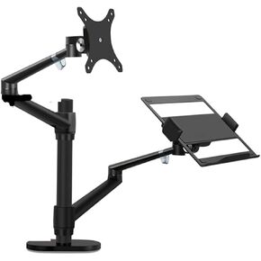 OL-3L Aluminum Height Adjustable Desktop Dual Arm 17-32 Inch Monitor Holder+12-17 Inch Laptop Holder Stand Full Motion Mount Arm(OL-3L-B)