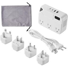 VEVOR Voltage Converter, 220V to 110V, International Universal Travel Adapter with 4 USB Ports (2 USB C), 3 AC Sockets, Plug Power Adapter, Step Down Transformer Outlet Converter, for EU UK AU US