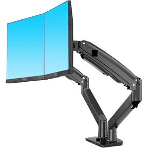 F195A 3-12kg Aluminum 22-32" Dual Computer Screen Stand Gas Spring Arm Full Motion Double PC Monitor Holder Support with USB(White with Adaptor)