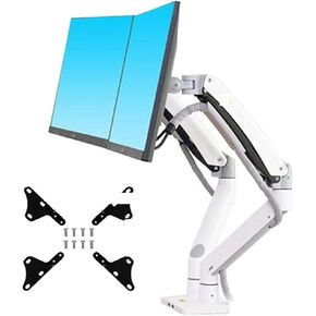 F195A 3-12kg Aluminum 22-32" Dual Computer Screen Stand Gas Spring Arm Full Motion Double PC Monitor Holder Support with USB(Silver)