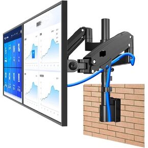 M80 22-32" Aluminum Double Monitor Holder Arm On Partition Gas Spring Swivel LCD TV Mount 2-12kg Dual Arm Bracket(Wall Mount Black)