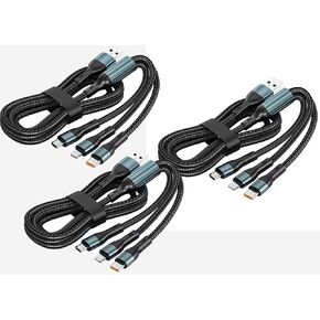 3Pack Multi Charging Cable Universal 3 in 1 Charging Cord Adapter with Type-C, Micro USB and IPh Port Connectors,Nylon Braided Multiple USB for Cell Phones and More