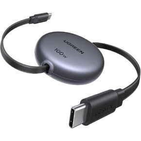 UGREEN 100W Retractable USB C Cable, Type C Cord USB C Charger Cable for iPhone 16/15/14, MacBook Pro/Air, Galaxy S25/S24/S23, iPad Pro/Air, Pixel 9/8, Switch, AirPods, Black, 3.3FT