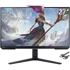 SAMSUNG 27" Odyssey G4 Series FHD Gaming Monitor, 240Hz, 1ms, G-Sync Compatible, AMD FreeSync Premium, Ultrawide Game View, HDR 10, HDMI, Black, with HDMI Cable