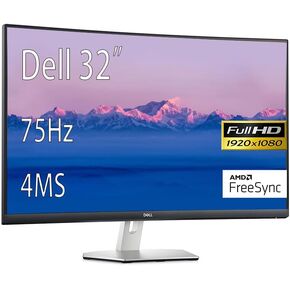 Dell S Series 32"" Curved Gaming Monitor, FHD (1920 x 1080) Anti-Glare Display, 75Hz, 4ms, AMD FreeSync, Tiltable, 1800R Curvature, 16.7 Million Colors, silver